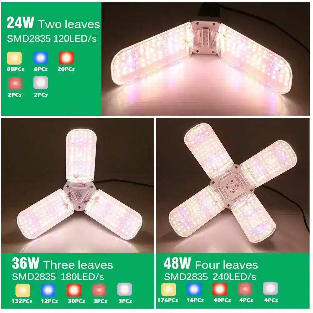 24W-36W-48W-Foldable-LED-Grow-Light-Full-Spectrum-E27-Plant-Growing-Light-Phytolamp-Bulb-For-1 מנורת גידול LED מתקפלת לצמחים בעלת ספקטרום אור מלא 24W 36W 48W - מומלץ למגדלים !
