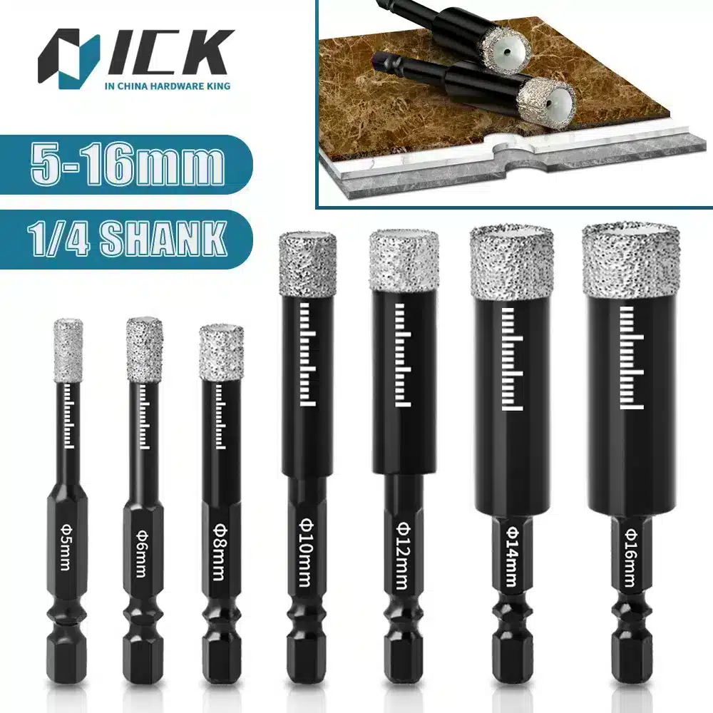 Hexagonal-Shank-Brazed-Dry-Ceramic-Tile-Diamond-Drill-Bit-5-16mm-Hole-Saw-Marble-Ceramic-Granite מקדח יהלום מקצועי לקידוח חורים בעציצים משיש, גרניט, בטון, טרקוטה - ביצועים מעולים ומדויקים