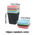 10PCS-Gardening-Mini-Small-Square-Pot-Seven-Colors-Flower-Pot-Succulent-Pot-Little-Black-Square-Plastic-2 מארז 10 עציצים צבעוניים ודקורטיביים לבית ולמשרד - כולל תחתית לכל עציץ | קוטר 7 סמ