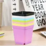 10PCS-Gardening-Mini-Small-Square-Pot-Seven-Colors-Flower-Pot-Succulent-Pot-Little-Black-Square-Plastic-5 מארז 10 עציצים צבעוניים ודקורטיביים לבית ולמשרד - כולל תחתית לכל עציץ | קוטר 7 סמ