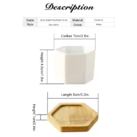 White-Hexagon-Flower-Pot-Succulent-Planter-Ceramic-Flower-Pots-For-Cactus-With-Drainage-Hole-And-Bamboo-5 עציץ חרס משושה לבן לסוקולנטים עם חור ניקוז ומגש במבוק.