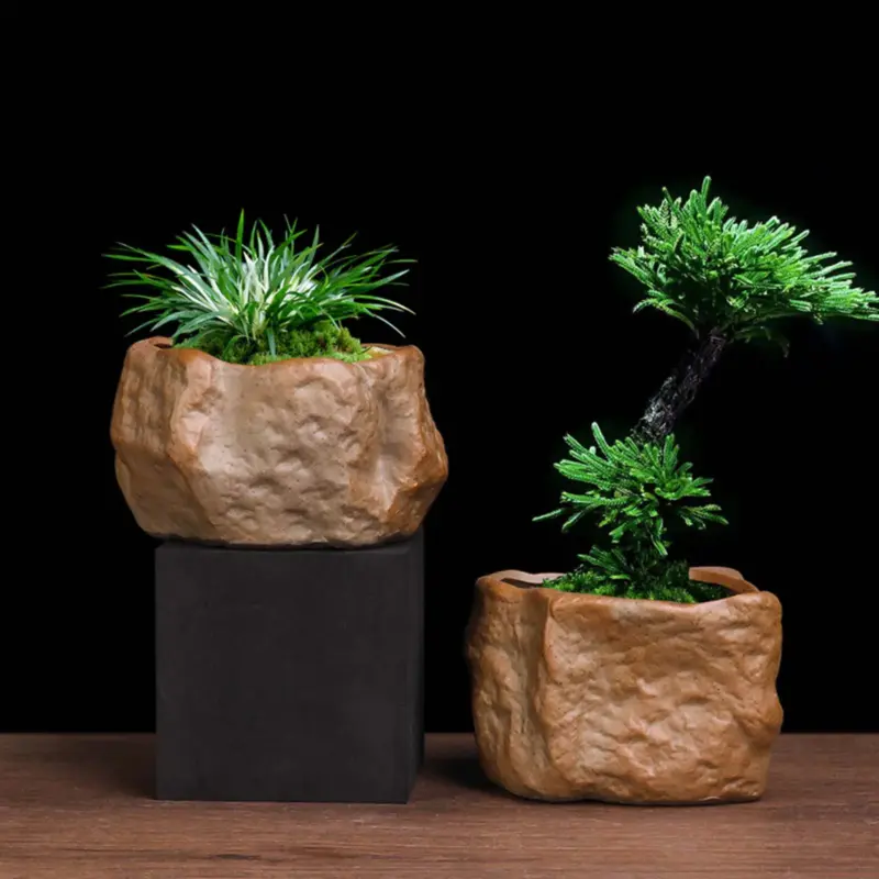 kf-S951705dea6614e539792eac64700e69eJ-Ceramic-Stone-Shape-Small-Plants-Pot-Succulent-Plant-Flower-Pot-Bonsai-Cactus-Home-Living-Room-Decor עציץ בצורת אבן מקרמיקה איכותית- מתאים לסוקולנטים וקקטוסים בעיצוב נורדי לבית ולמשרד