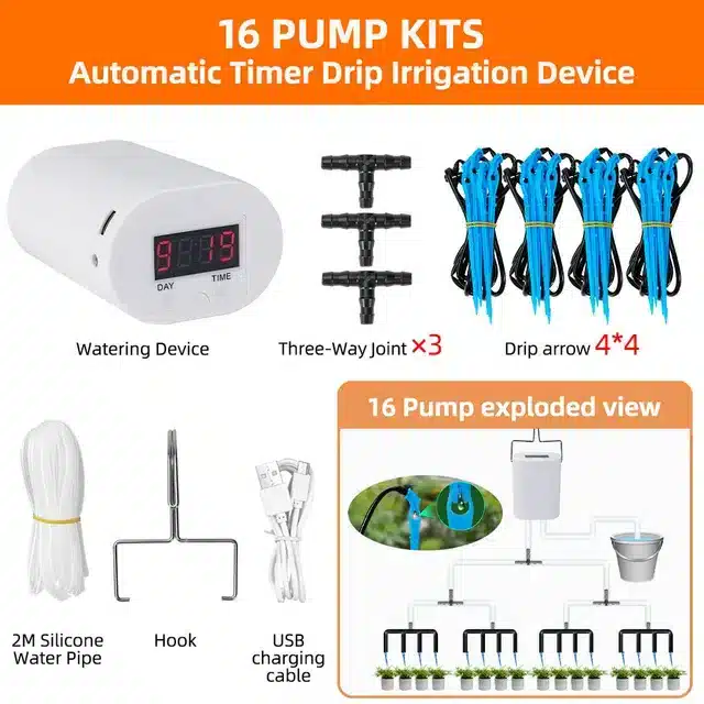 kf-Sf6866a726ed646979a622f6a5cb7481fI-Automatic-Plant-Flower-Watering-Pump-Home-Sprinkler-Drip-Irrigation-Device-2-4-8-16-Heads-Pump מערכת השקיה אוטומטית עם טיימר לצמחים ועציצים לבית ולמרפסת - עד 16 עציצים פתרון מושלם להשקיה מדויקת
