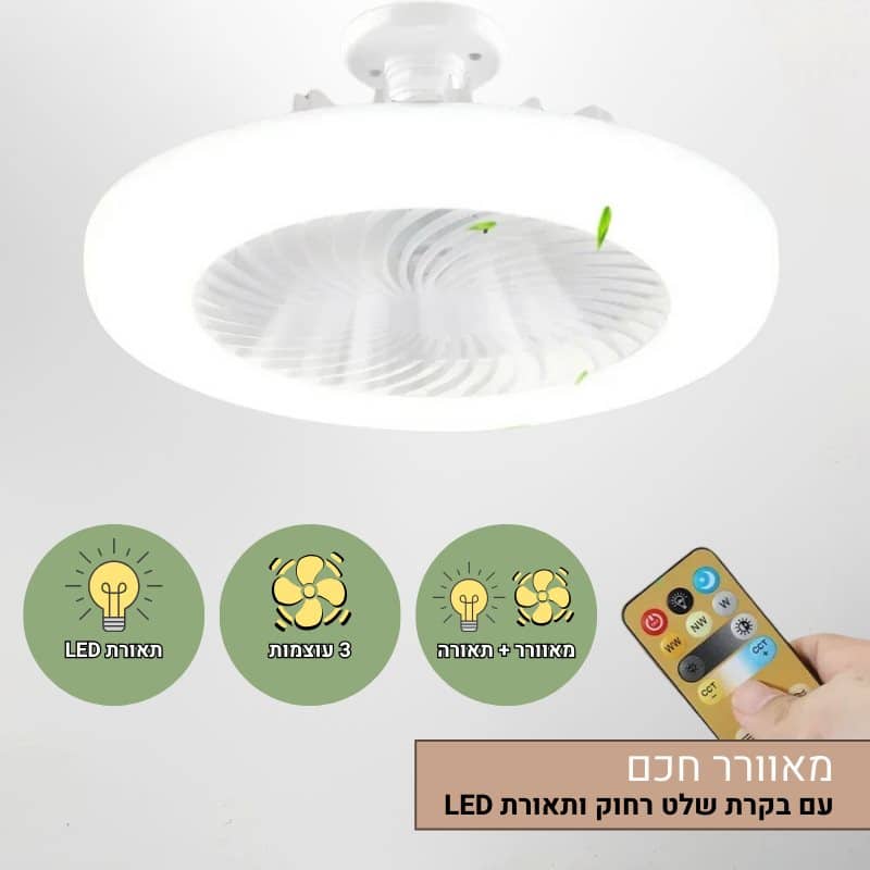 מאוורר חכם עם בקרת שלט רחוק ותאורת LED - לאוורור צמחים ושימוש כללי בבית