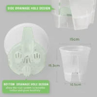kf-S1590b78963544f419efdcaf650211451c-6-Inch-Transparent-Plastic-Garden-Pots-Self-Watering-Planters-5-Pack-Plastic-Nursery-Plant-Pots-with.webp 5 יח' עציצים חכמים שקופים עם השקיה תחתית לשתילה וגידול צמחים מיוחדים