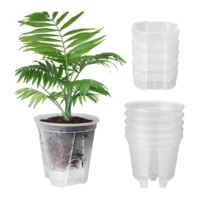 kf-Se3654509e2ea43f6ad52c48e00c379b7r-6-Inch-Transparent-Plastic-Garden-Pots-Self-Watering-Planters-5-Pack-Plastic-Nursery-Plant-Pots-with.webp 5 יח' עציצים חכמים שקופים עם השקיה תחתית לשתילה וגידול צמחים מיוחדים