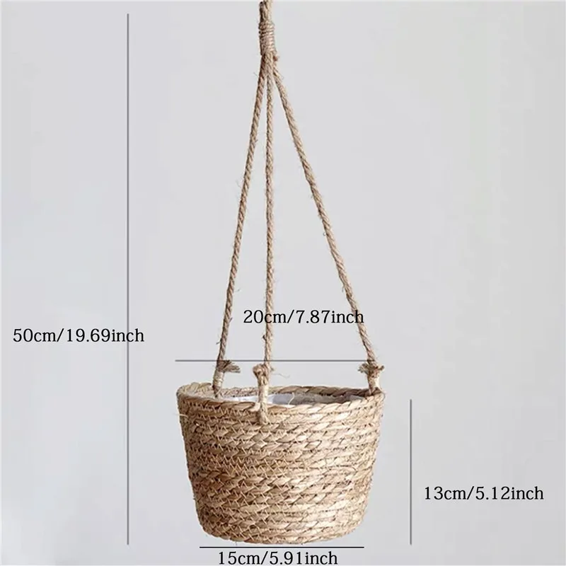 kf-S9bb6ab02bb9d4634b2d90038aab6dbbdF-planter-macrame עציץ סל לתלייה מחבל טבעי ארוג עם בטנה פנימית - עיצוב בוהו שיק לצמחי בית ומרפסת | מגוון גדלים וצבעים