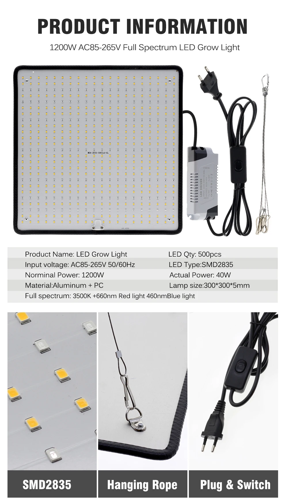 kf-Sabd774e3638e4769bb0712c7fe9ad07fl.webp מנורת גידול LED מקצועית לצמחים 1200W ספקטרום אור מלא בכיסוי עד 3 מר