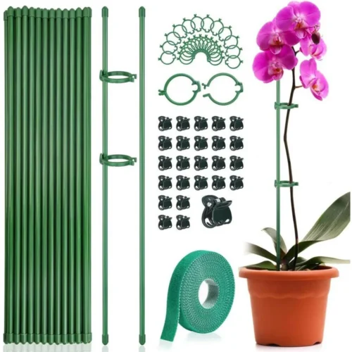 kf-Se893d08dbb2d4489ace1c8b10e2e75105-Plant-Stakes-Plant-Support-Stakes-Suitable-for-Indoor-Outdoor-Plants-Green-Plant-Stick-Support-Potted-Plants סט 15 מוטות תמיכה מקצועיים עם קליפסים - מושלם לסחלבים ולשאר צמחי הבית והגינה הדורשים תמיכה