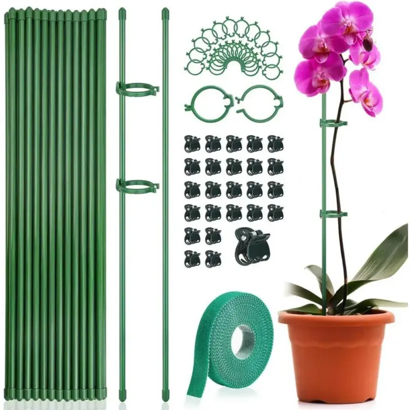 kf-Se893d08dbb2d4489ace1c8b10e2e75105-Plant-Stakes-Plant-Support-Stakes-Suitable-for-Indoor-Outdoor-Plants-Green-Plant-Stick-Support-Potted-Plants סט 15 מוטות תמיכה מקצועיים עם קליפסים - מושלם לסחלבים ולשאר צמחי הבית והגינה הדורשים תמיכה