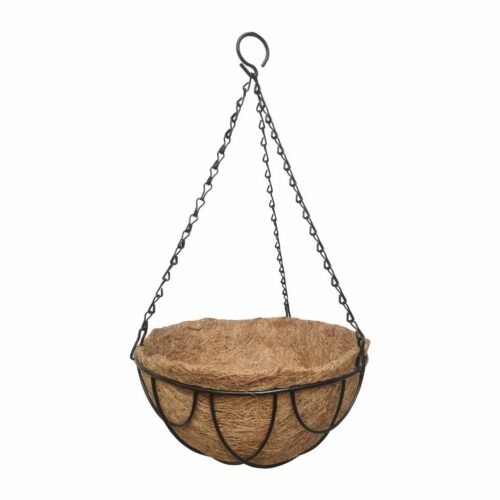 Wire-Hanging-Basket-with-Coco-Liner-25cm-024224100100 סלסלת קוקוס לתליה הכוללת מילוי קוקוס טבעי - הפתרון המושלם לגינון אורבני ידידותי לסביבה