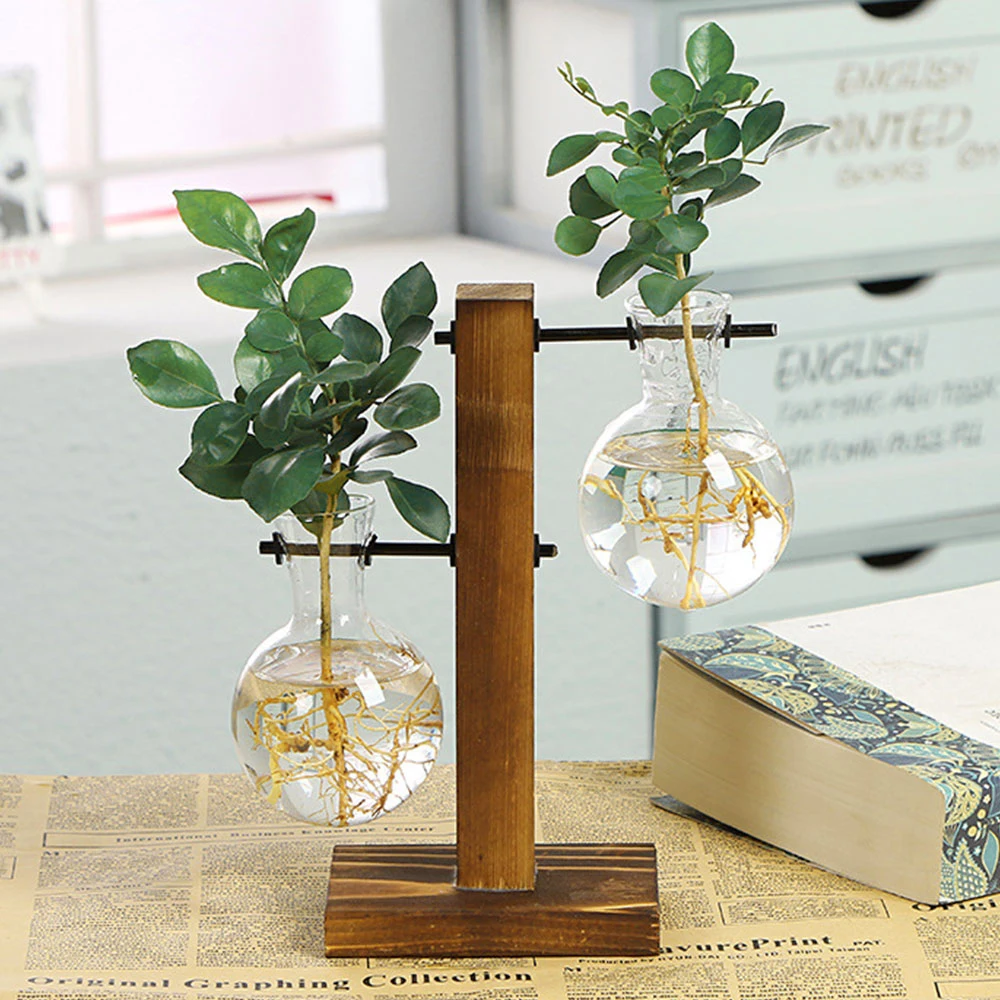 kf-S2647864d147641a3a246f5e534477671G-Creative-Glass-Desktop-Planter-Bulb-Vase-Wooden-Stand-Hydroponic-Plant-Container-Decor-Home-Tabletop-Decor-Vases סט זוג עציצי בועה מזכוכית מעוצב עם מעמד עץ - הדרך האלגנטית לגדל צמחים במים