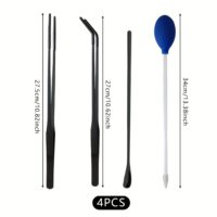 product-fancy-578900be-171d-4daa-b1c0-211c95e2f221 סט כלי טרריום מקצועי 4 חלקים - פינצטות מעוקלות וישרות עם פיפטה ארוכה וכפית