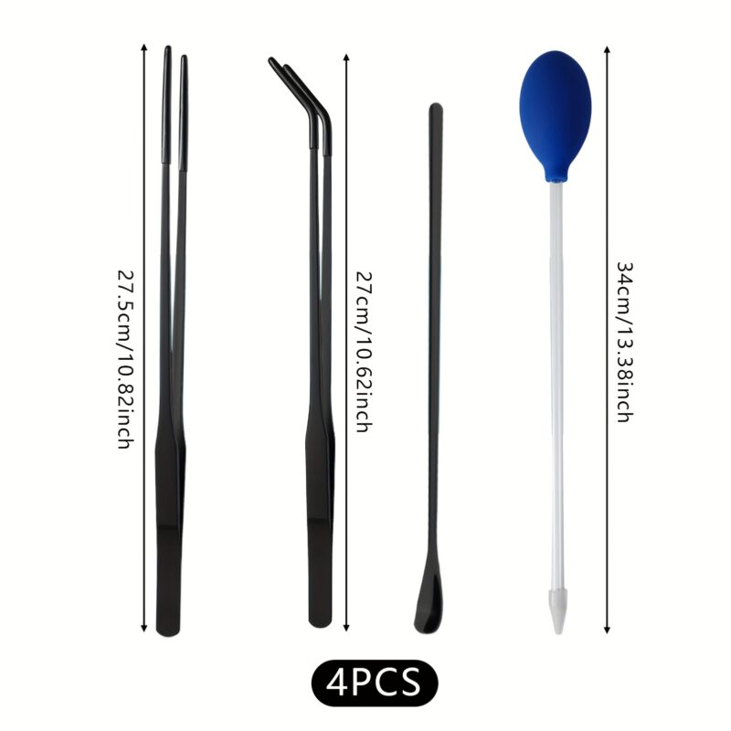 product-fancy-578900be-171d-4daa-b1c0-211c95e2f221 סט כלי טרריום מקצועי 4 חלקים - פינצטות מעוקלות וישרות עם פיפטה ארוכה וכפית