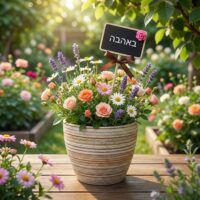 שלט לוח לעציץ עם הכיתוב - באהבה שלט לוח לעציץ עם הכיתוב - באהבה