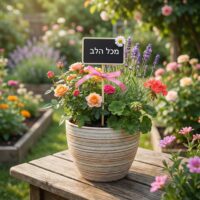 שלט לוח לעציץ עם הכיתוב - מכל הלב שלט לוח לעציץ עם הכיתוב - מכל הלב