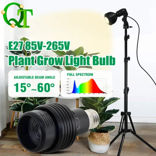 נורת תאורה לצמיחת צמחים LED 4000K/6000K 12W/24W E27 מהירות התאורה מתכווננת זווית תאורה פנימית ירקות פירות צמחים