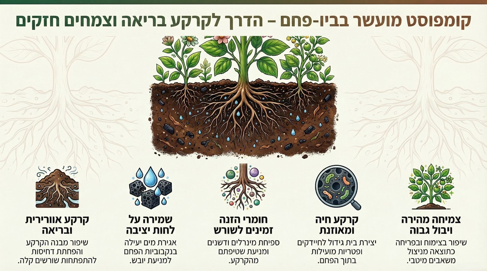 קומפוצאר קומפוסט איכותי מועשר בשבבי פחם ביוצאר 2 קומפוצ’אר