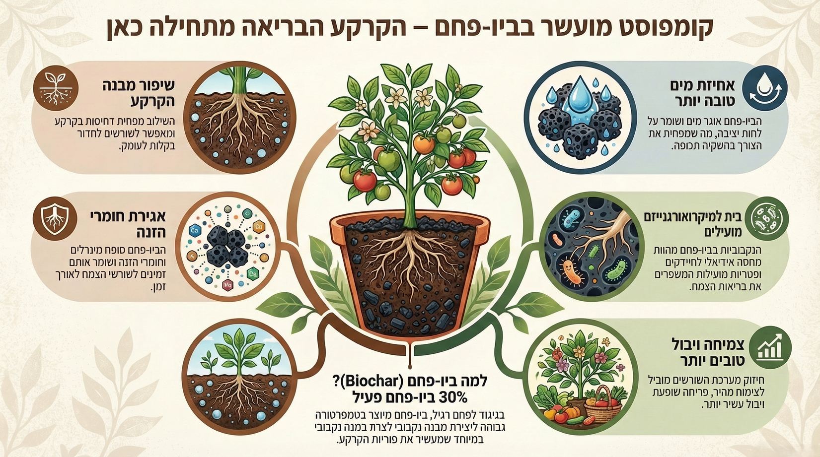 קומפוצאר קומפוסט איכותי מועשר בשבבי פחם ביוצאר 3 קומפוצ’אר