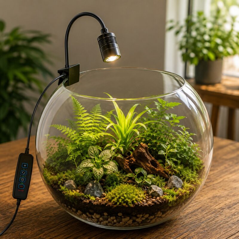 תאורת LED קומפקטית לטרריום - מנורת גידול עם ראש מתכוונן וקליפס תאורת LED קומפקטית לטרריום - מנורת גידול עם ראש מתכוונן וקליפס