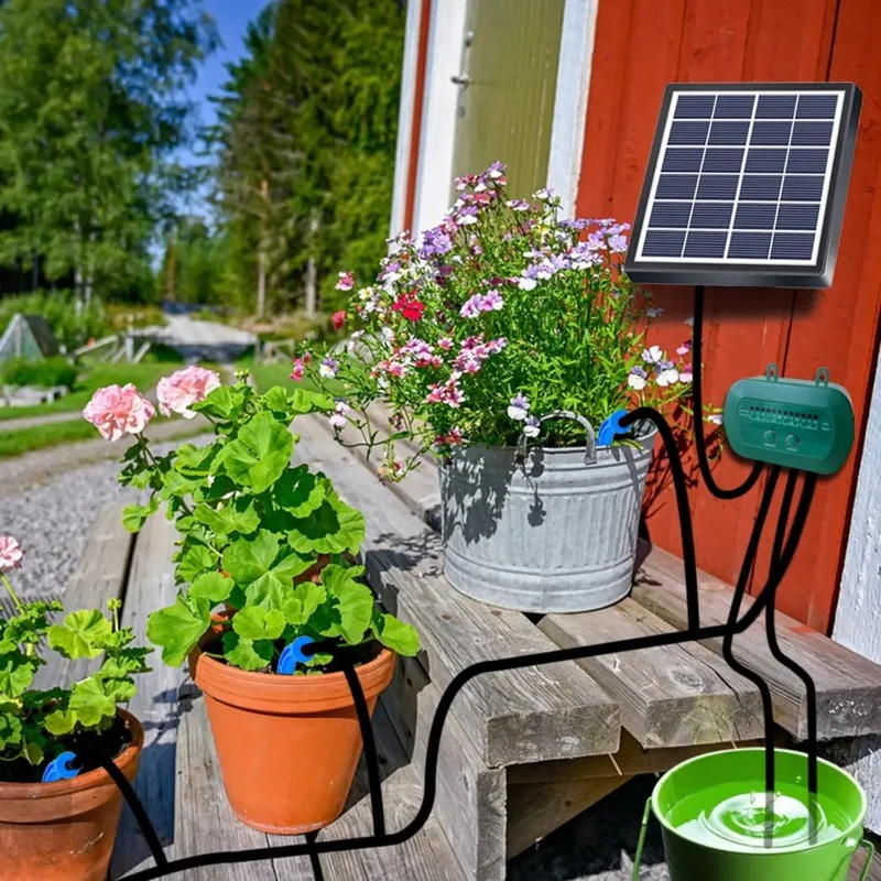 Solar Intelligent Irrigation Kit מערכת השקיה סולארית אוטומטית עם משאבה ופאנל סולארי ל-15 עציצים עם 12 תוכניות השקיה