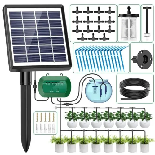 Solar Intelligent Irrigation Kit מערכת השקיה סולארית אוטומטית עם משאבה ופאנל סולארי ל-15 עציצים עם 12 תוכניות השקיה