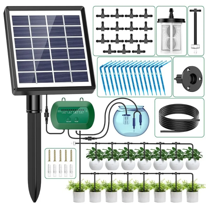 Solar Intelligent Irrigation Kit מערכת השקיה סולארית אוטומטית עם משאבה ופאנל סולארי ל-15 עציצים עם 12 תוכניות השקיה