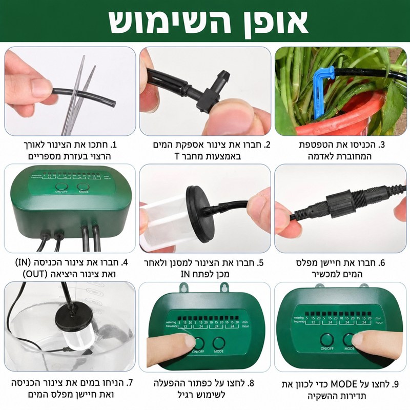 מערכת השיה סולארית (2) מערכת השקיה סולארית אוטומטית עם משאבה ופאנל סולארי ל-15 עציצים עם 12 תוכניות השקיה